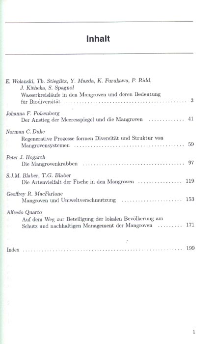 Mangroven - Lebensr�ume zwischen Land und Meer - inhaltsverzeichnis
